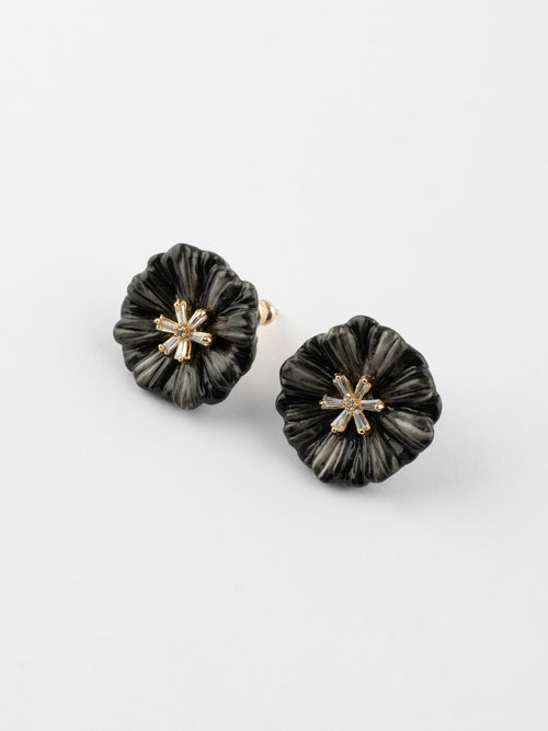 Black Aster Flower Stud Earrings