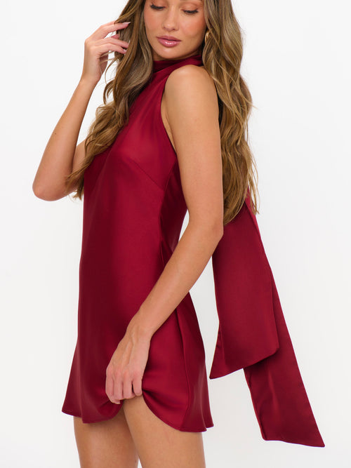 Lisa Mini Dress in Cranberry Luxe Satin