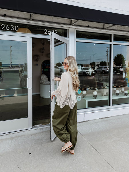 Wave Detail Knit Top in Beige