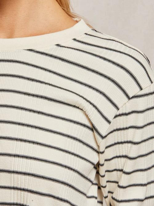 Stef Striped Boxy Tee in Sugar & Black