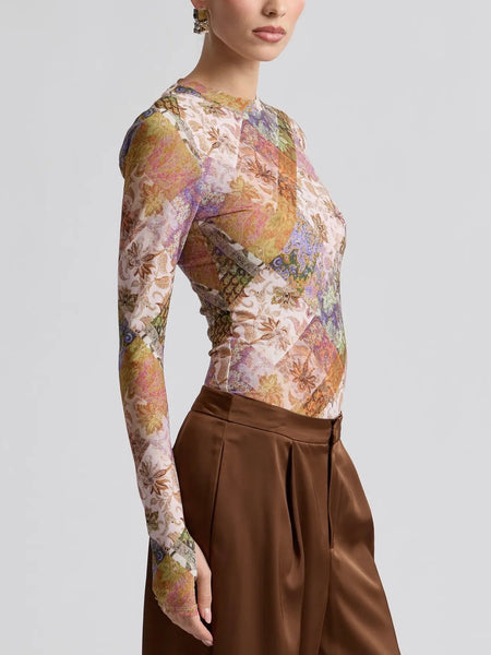Printed Mesh Long Sleeve Top in Outpost Paisley