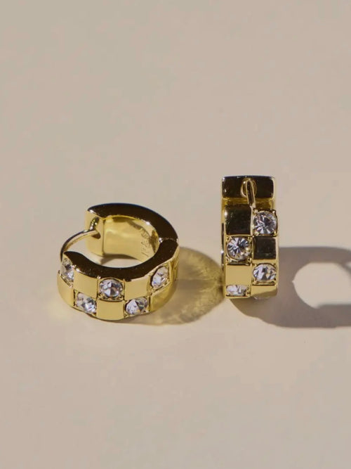 Gold Pave Checkered Huggies