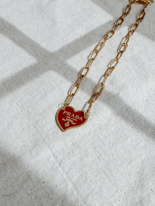 Repurposed Red Heart Charm Necklace