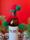 Bottle Hat & Scarf in Red & Green Pom
