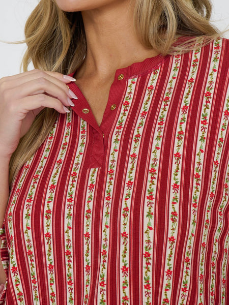 Stay In PJ Set in Poinsettia Stripe Silky Rib
