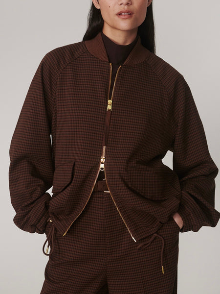 Keagan Short Blouson Jacket in Dark Cocoa Mini Check