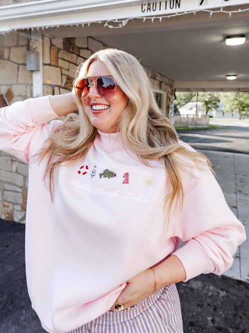 Custom Embroidered She's An Icon TRL Mock Neck in Pink