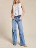 Sea Garden Embroidery Tank in White