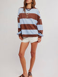 Classic Striped Oversized Crew in Periwinkle Combo