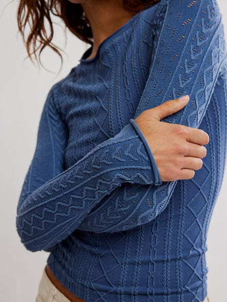 So Soft Seamless Modal Cable Long Sleeve in Vintage Indigo