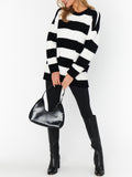 Hometown Tunic Sweater in Black White Stripe Knit