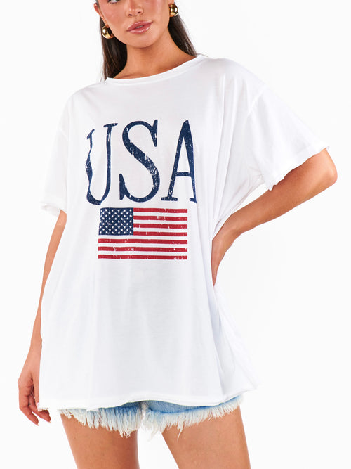 Airport Tee in USA Flag Graphic