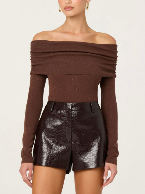 Wynn Faux Leather Short in Dark Brown