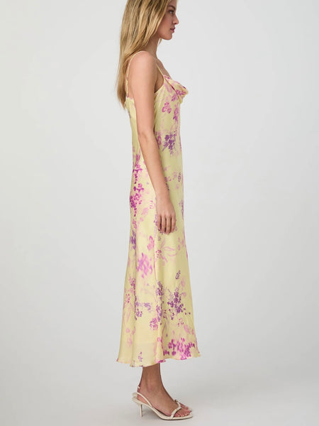 Elyria Oona Satin Midi Dress in Cornsilk Yellow