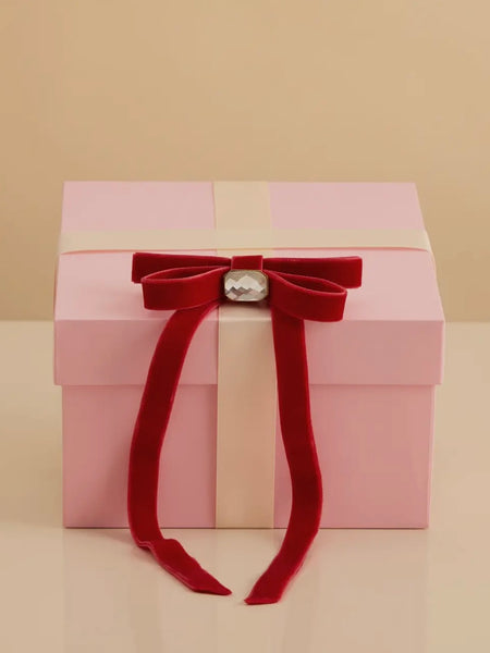 Holiday Velvet & Gemstone Bow Hair Clip