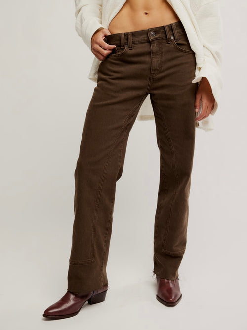 Risk Taker Mid Rise Straight Jean in Workwear Brown