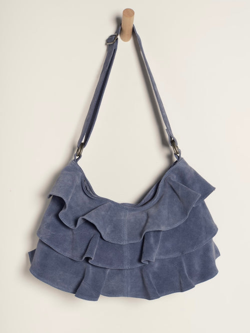 Rae Ruffle Shoulder Bag in Slate