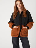 Toasty Vibes Sherpa Jacket in Black & Rust