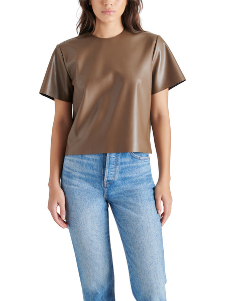 Ezra Faux Leather Top in Coco