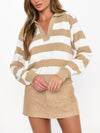 League Sweater in Beige Rugby Stripe Knit