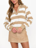 League Sweater in Beige Rugby Stripe Knit