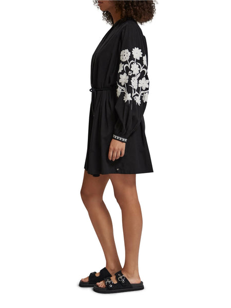 Mini Dress with Sleeve Embroidery in Evening Black