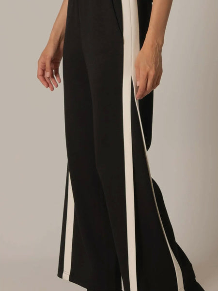 Junie Double Stripe Wide Leg Pant in Black