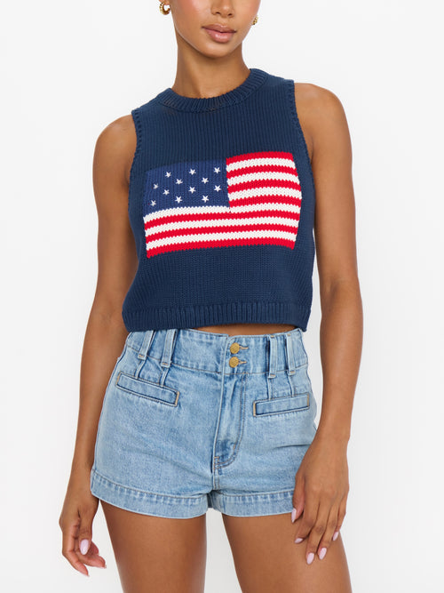Milo Tank in Navy Flag Knit