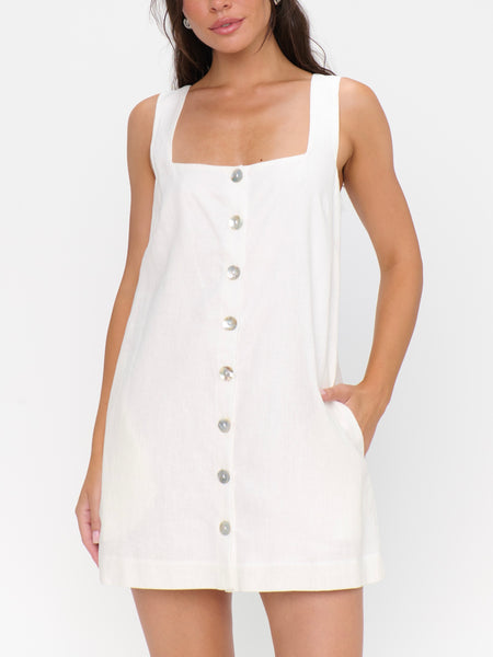 Everly Mini Dress in White Linen