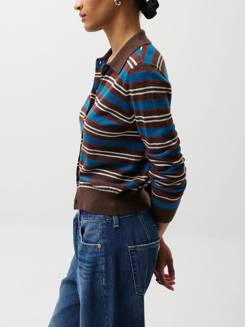 Lyvia Polo Cardigan in Tealwood Stripe