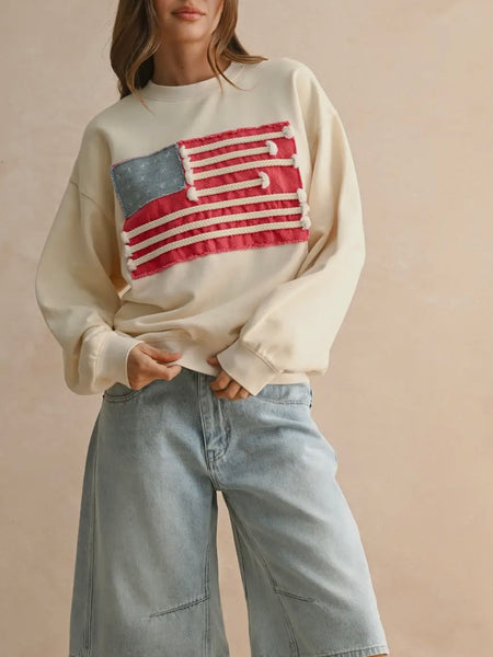 Patriotic Patch Sweatshirt in Cream