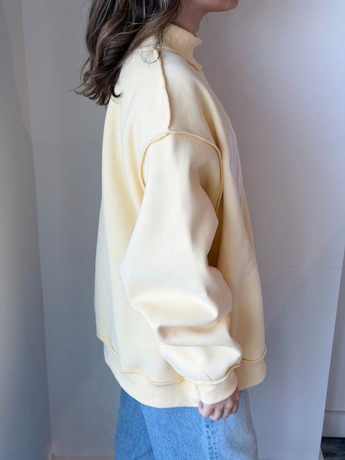 MOTHER Mock Neck Sweatshirt in Butter