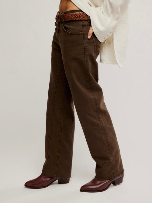 Risk Taker Mid Rise Straight Jean in Workwear Brown
