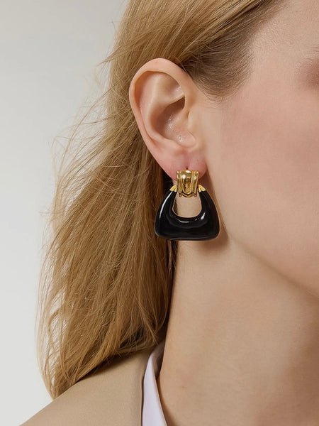 Janelle Enamel Drop Earrings in Black