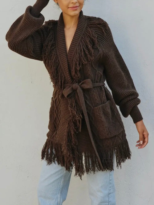 Forever In Fringe Cardi in Umber