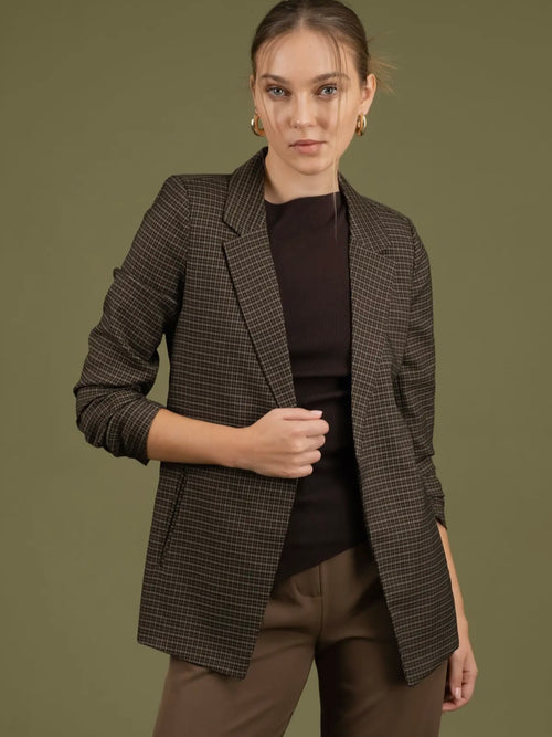 Too Plaid Out Blazer in Dark Mocha