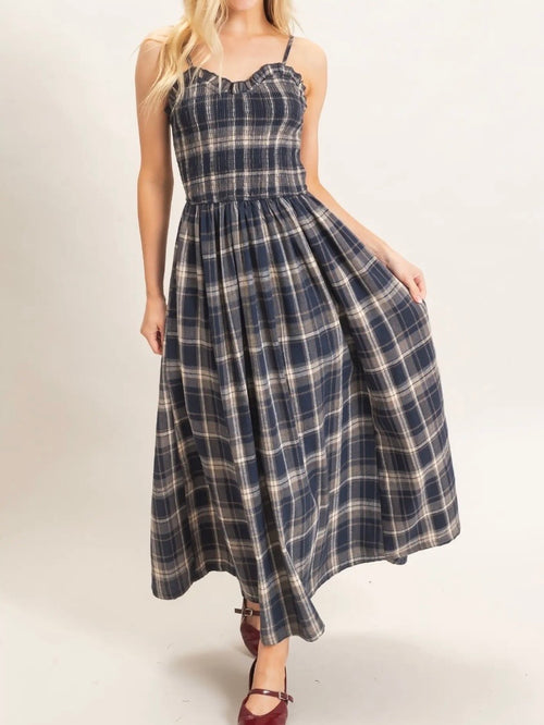 Plaid & Glad Maxi Dress in Navy