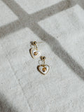 Repurposed Heart Charm White Earrings