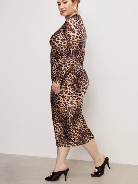 Satin Shine Midi Dress in Fierce Leopard