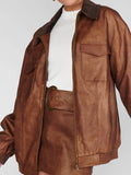 Maverick Bomber Jacket in Chestnut Brown Faux Leather