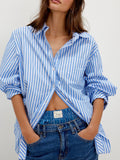 Sabine Tailored Stripe Shirt in Oxford Stripe Blue