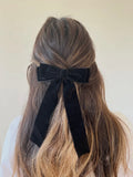 Classic Velvet Hair Bow Barrette in Black