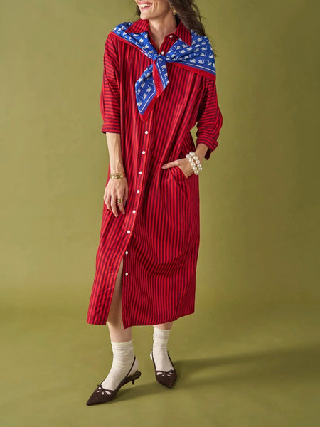 Colette Shirt Dress in Port & Red