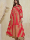 This Stripe, That Stripe Dress in Red & Taupe