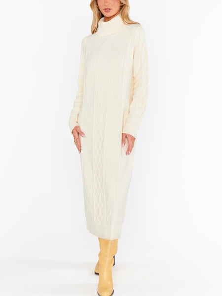 Montreal Midi Dress in Cream Cable Knit