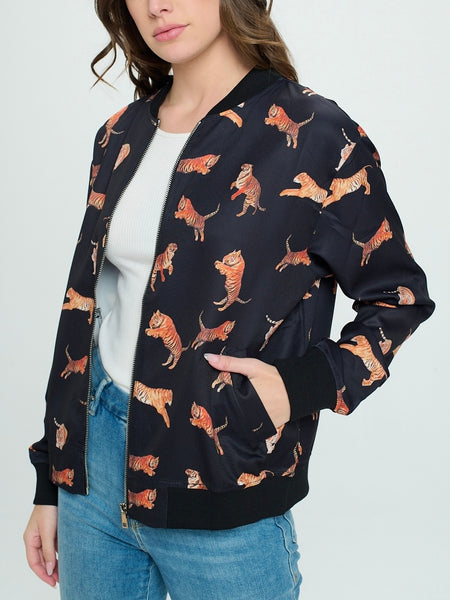 Satin Safari Bomber Jacket in Black