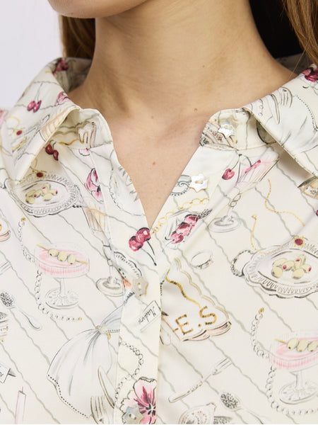 Dinner Party Button Up in Ivory & Pink