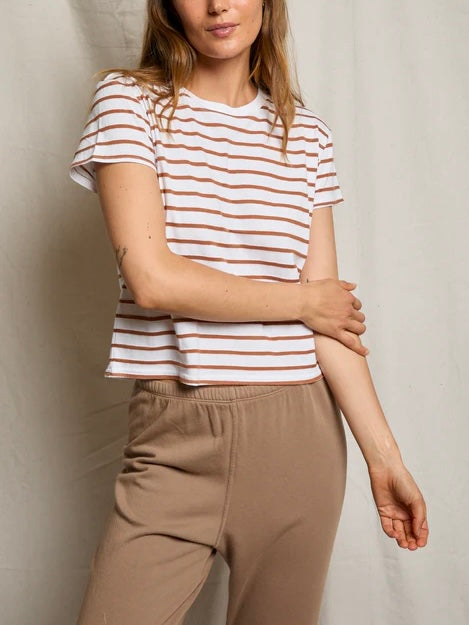 Everett Boxy Crewneck Tee in Mocha Stripe