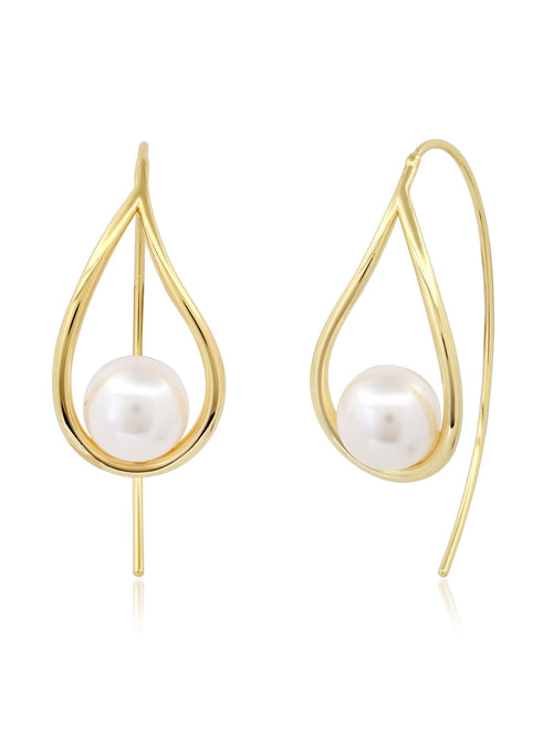 Gold Teardrop Pearl French Wire Earrings