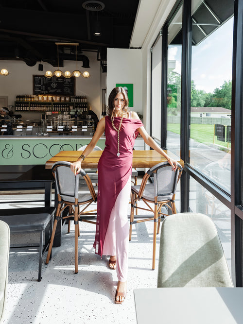 Split Decision Jumpsuit in Burgundy Blush